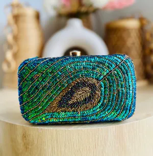 Art Silk Peacock Clutch, Evening party Purse , Royal Formal Events Bag, Sequins Work Special Occasion Gift for Women, Ethnic wear Accessorie