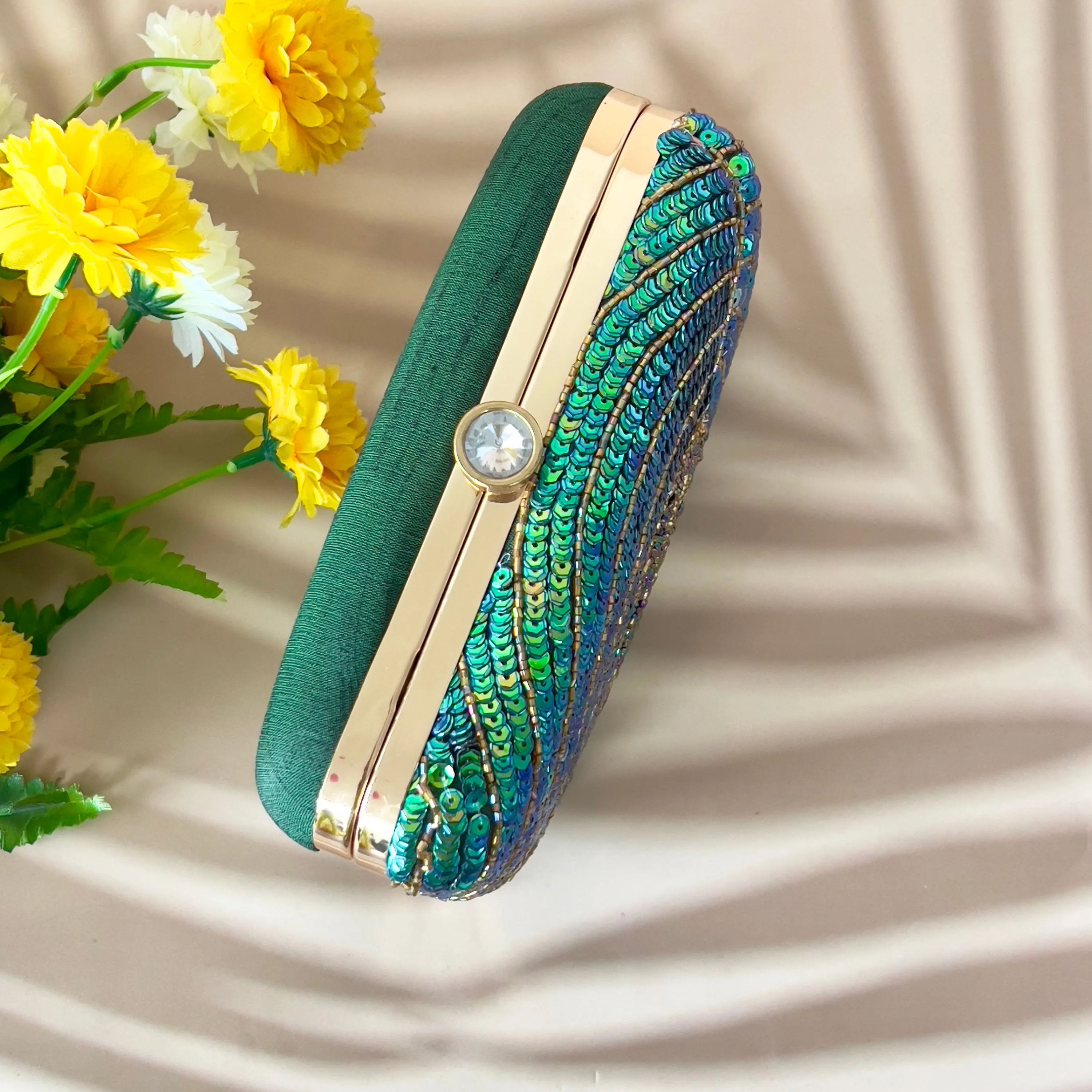 Art Silk Peacock Clutch, Evening party Purse , Royal Formal Events Bag, Sequins Work Special Occasion Gift for Women, Ethnic wear Accessorie