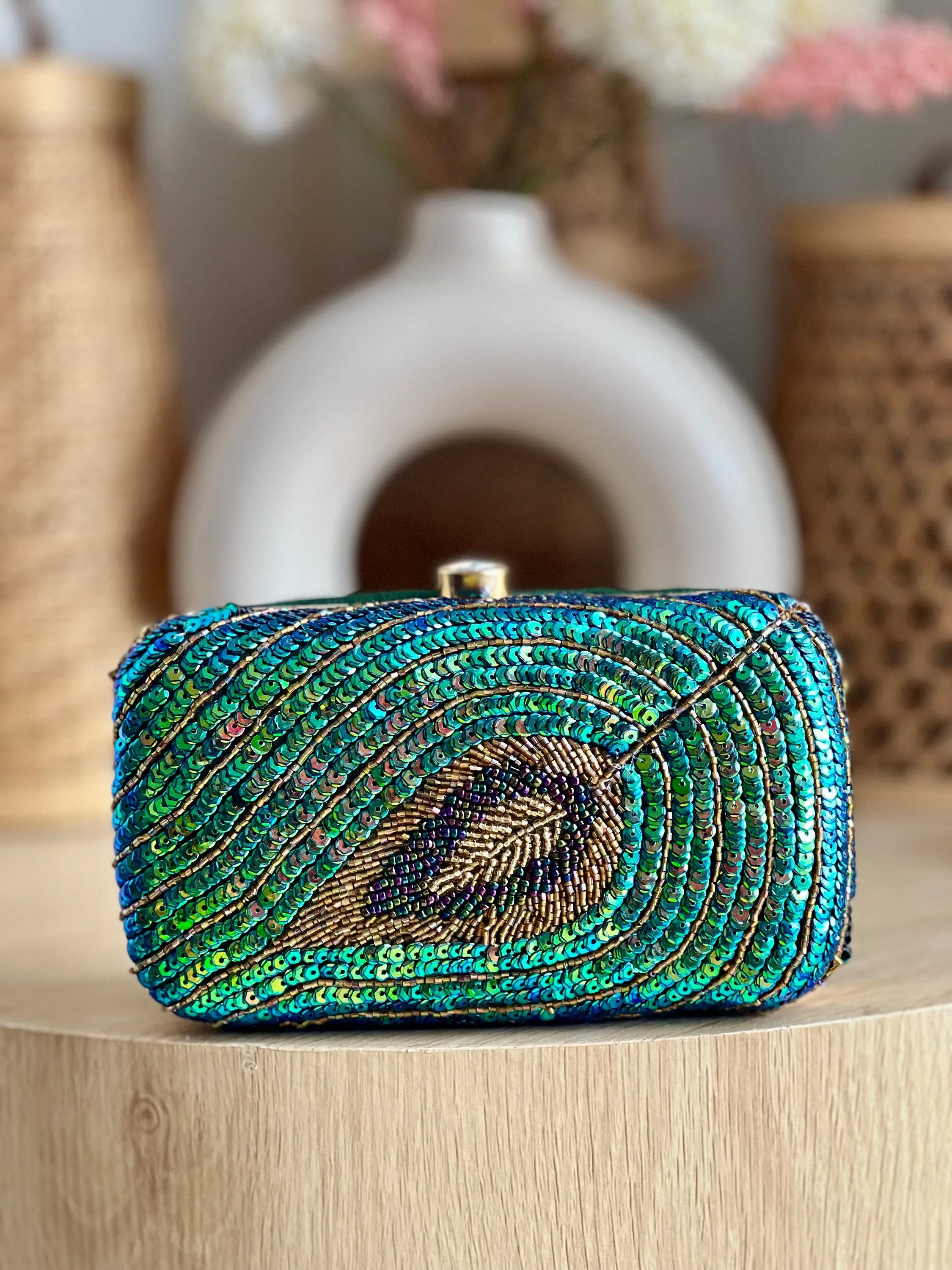 Art Silk Peacock Clutch, Evening party Purse , Royal Formal Events Bag, Sequins Work Special Occasion Gift for Women, Ethnic wear Accessorie