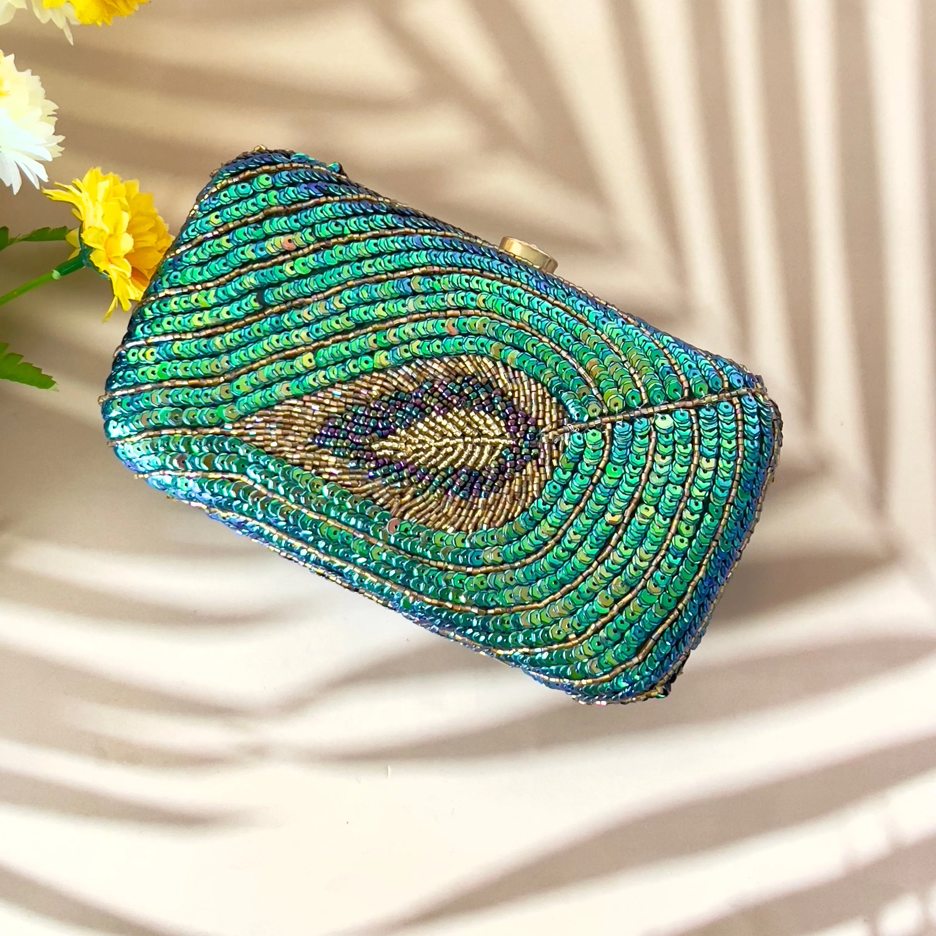 Art Silk Peacock Clutch, Evening party Purse , Royal Formal Events Bag, Sequins Work Special Occasion Gift for Women, Ethnic wear Accessorie