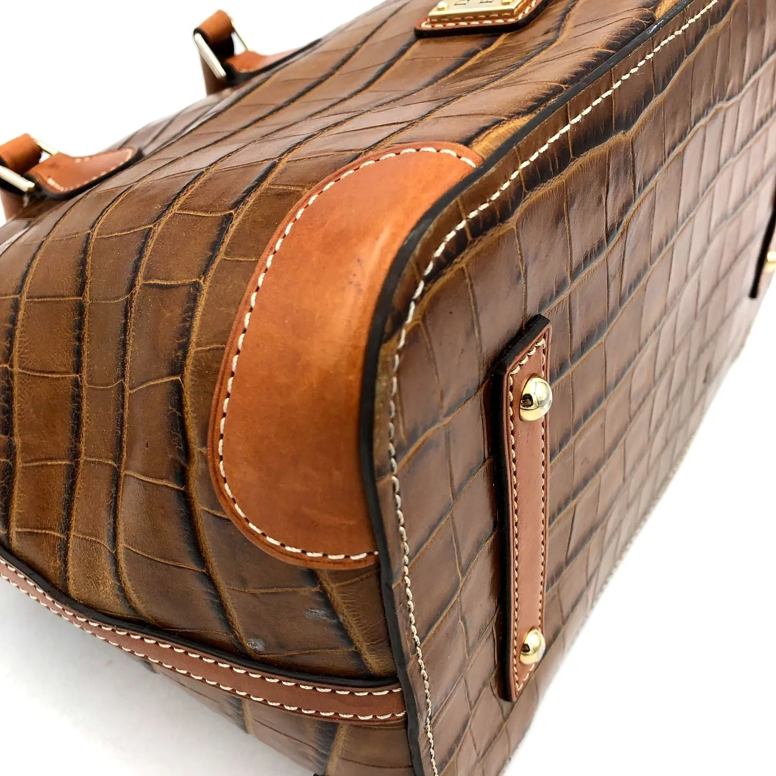 Authentic Dooney & Bourke Brown Leather Luxury Dome Satchel Bag - COA Included
