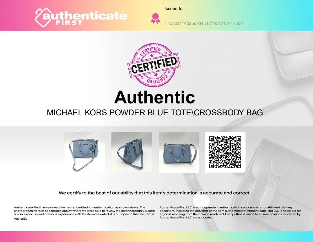 Authentic Michael Kors Women's Powder Blue Luxury Satchel Bag - COA Included