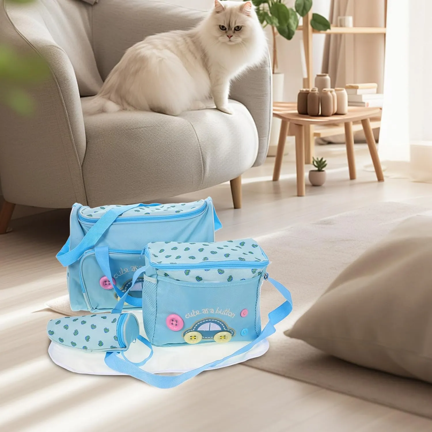 Baby Diaper Nappy Changing Bag Mens Diaper Bag Men Diaper Bag Mummy Bag Purse Diaper Bag Diaper Bag for Men Diaper Bag Purse Diaper Bag Large Capacity Four Piece Set Cartoon, Blue