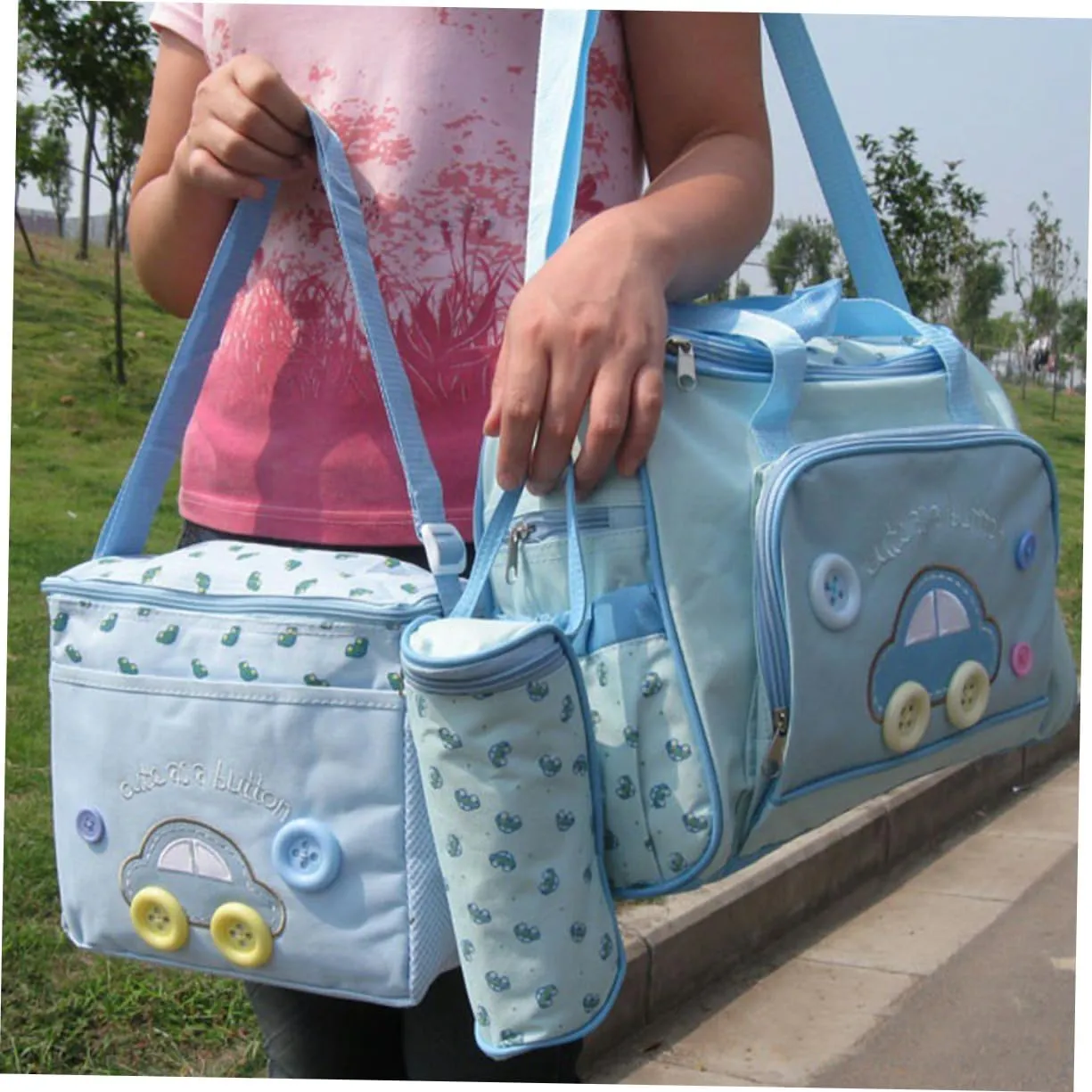Baby Diaper Nappy Changing Bag Mens Diaper Bag Men Diaper Bag Mummy Bag Purse Diaper Bag Diaper Bag for Men Diaper Bag Purse Diaper Bag Large Capacity Four Piece Set Cartoon, Blue