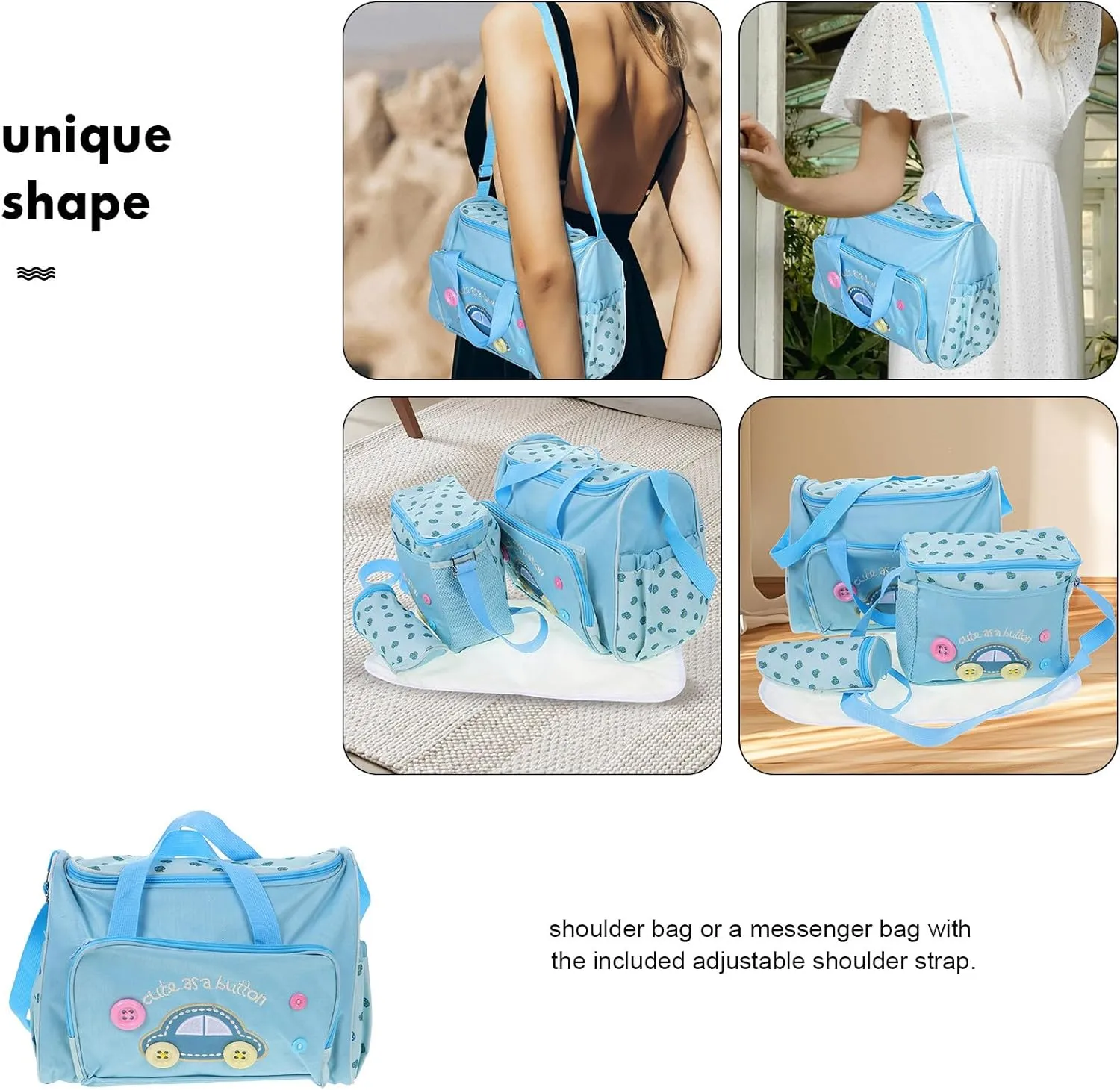 Baby Diaper Nappy Changing Bag Mens Diaper Bag Men Diaper Bag Mummy Bag Purse Diaper Bag Diaper Bag for Men Diaper Bag Purse Diaper Bag Large Capacity Four Piece Set Cartoon, Blue