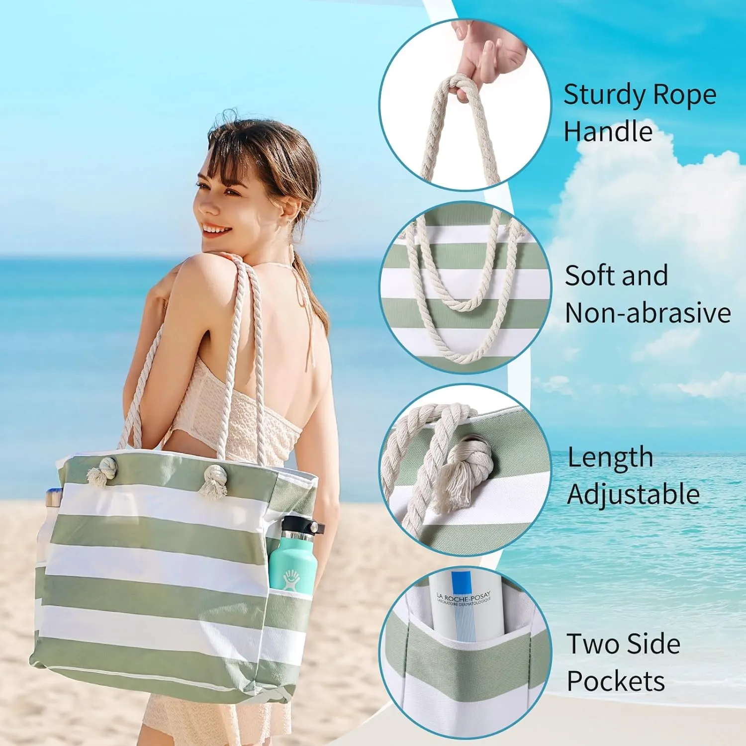 Bags for Women - Large Beach Tote Bag, Women Sandproof Pool Bag, Beach Bag for Pool Gym Grocery Travel