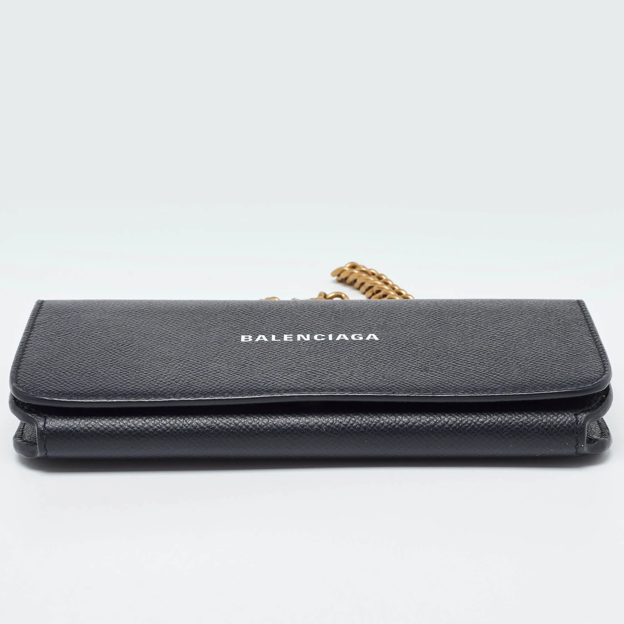 BALENCIAGA Black Leather Everyday Wallet on Chain
