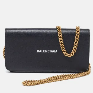 BALENCIAGA Black Leather Everyday Wallet on Chain