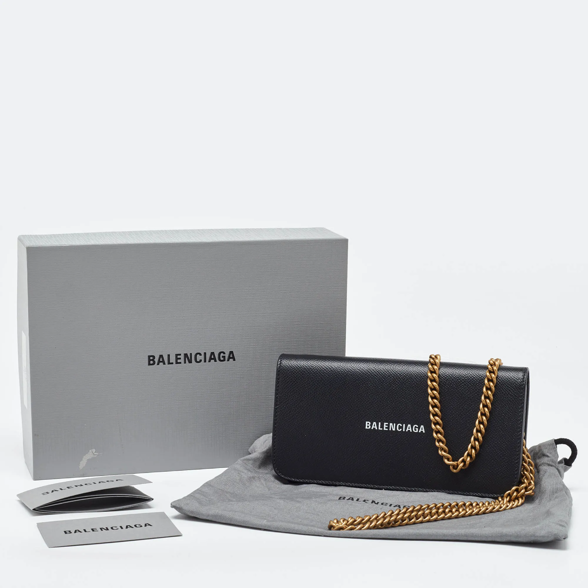 BALENCIAGA Black Leather Everyday Wallet on Chain