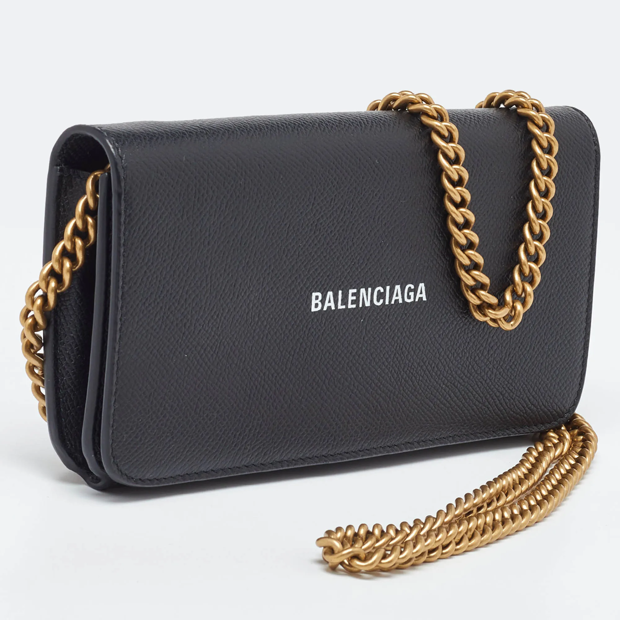 BALENCIAGA Black Leather Everyday Wallet on Chain
