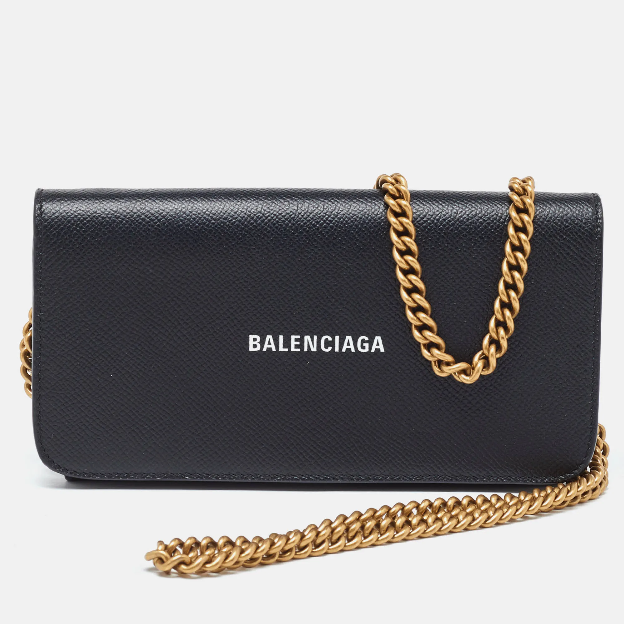 BALENCIAGA Black Leather Everyday Wallet on Chain