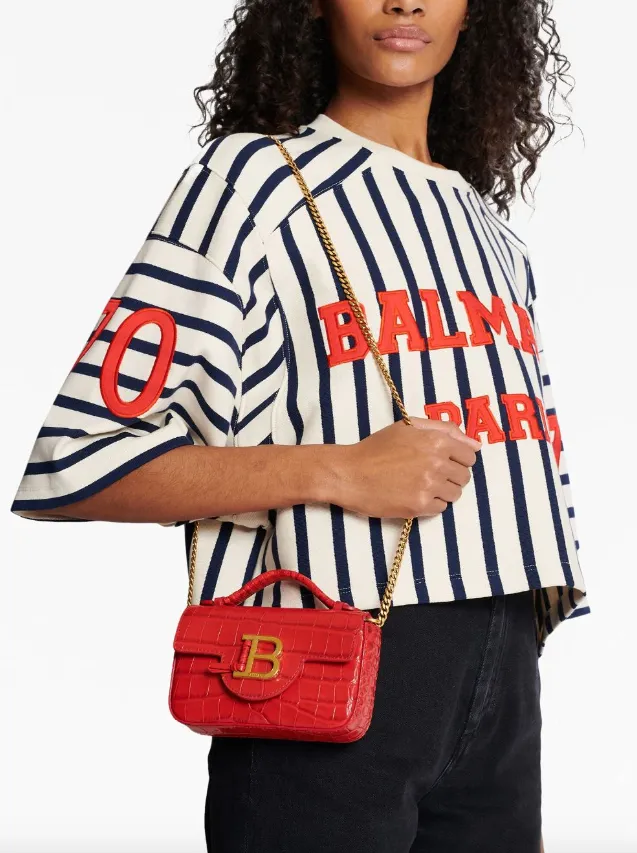 Balmain B-Buzz mini bag in crocodile-print leather