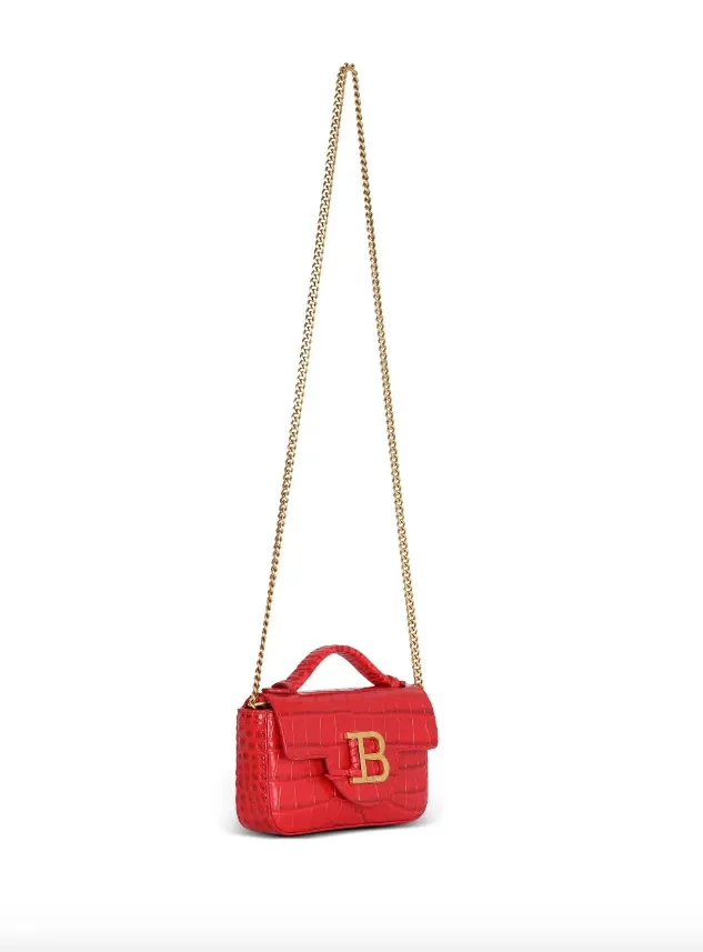 Balmain B-Buzz mini bag in crocodile-print leather