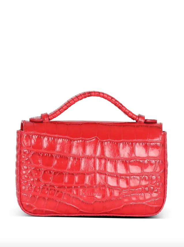 Balmain B-Buzz mini bag in crocodile-print leather