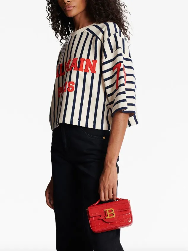 Balmain B-Buzz mini bag in crocodile-print leather
