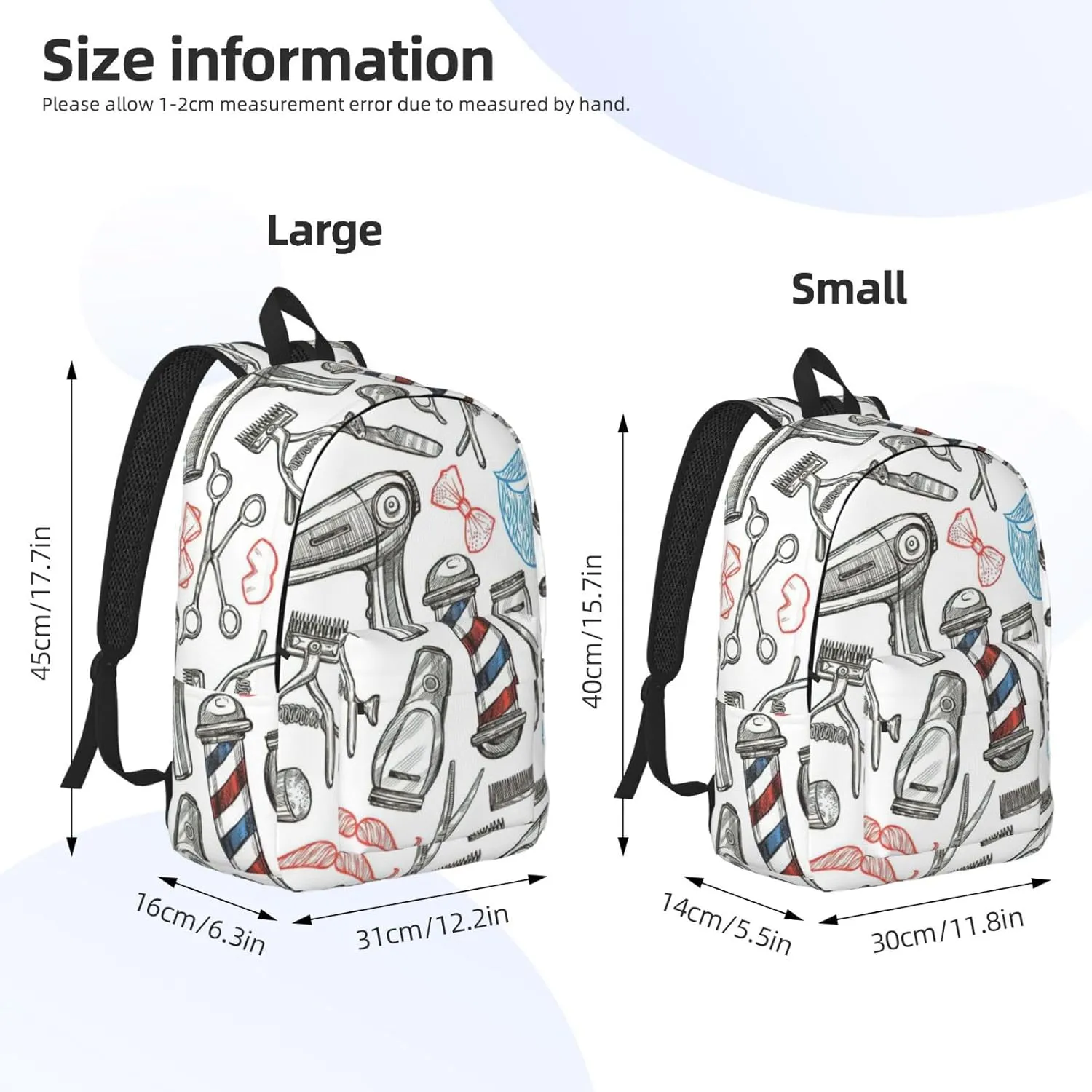 Barber Shop Monochrome Style Print Canvas Backpack Women,Mens Travel Casual Daypack Bookbag For Laptop Work Travel Hiking