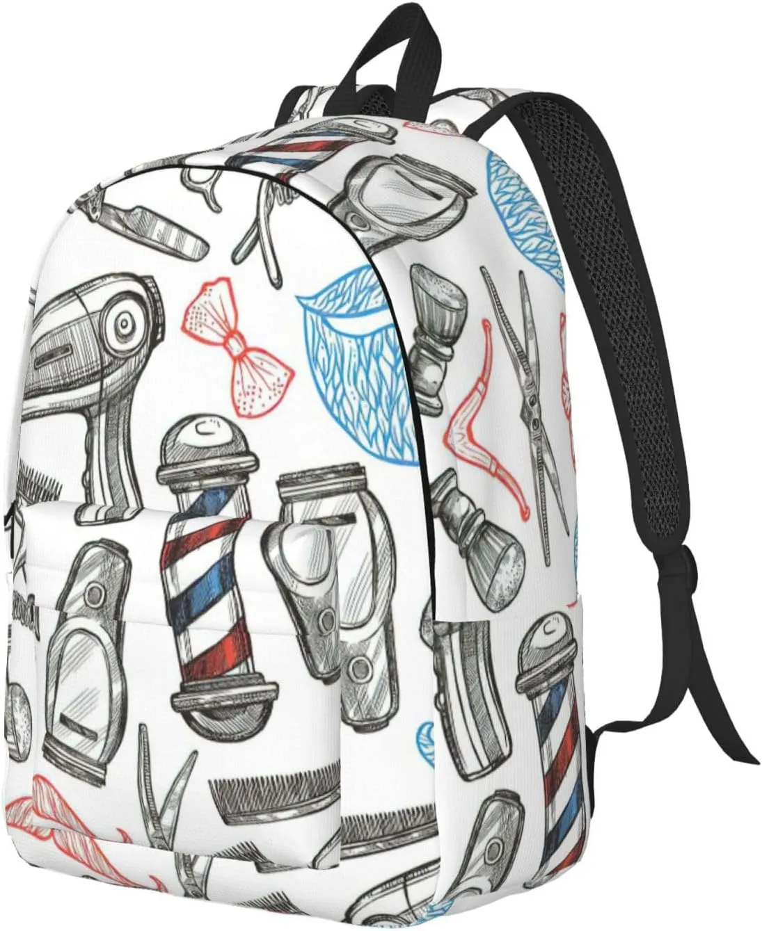 Barber Shop Monochrome Style Print Canvas Backpack Women,Mens Travel Casual Daypack Bookbag For Laptop Work Travel Hiking