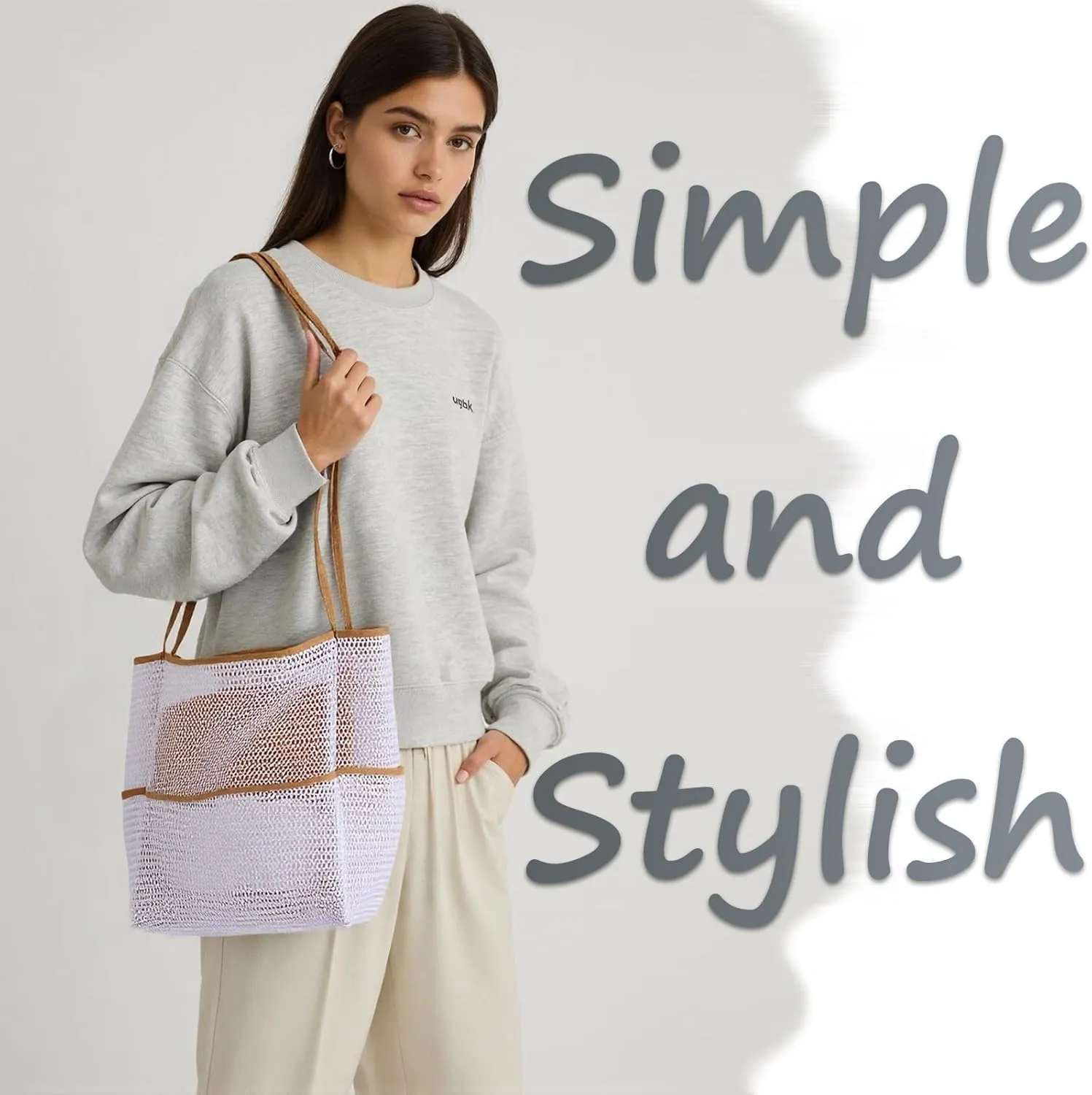 Beach Tote Bag for Women with Pockets, Mesh Holiday Handbag Summer Casual Shoulder Bags for Travel Swimming