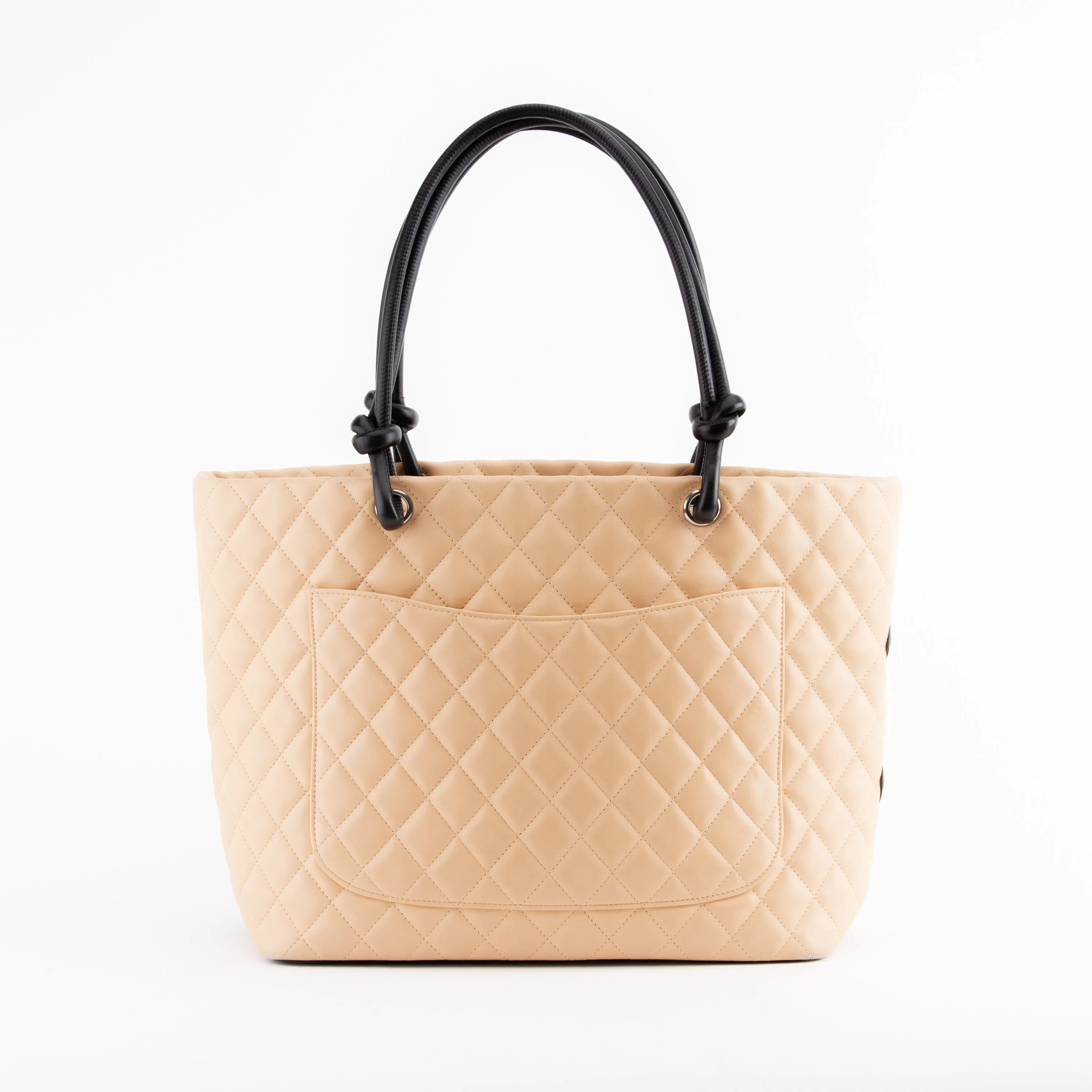 Beige and Black Cambon Line Quilted Tote Bag