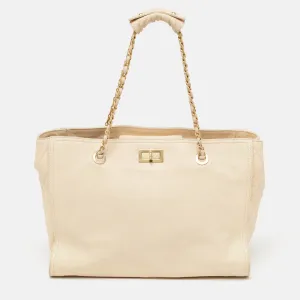 Beige Caviar Leather Reissue Large Shopper Tote