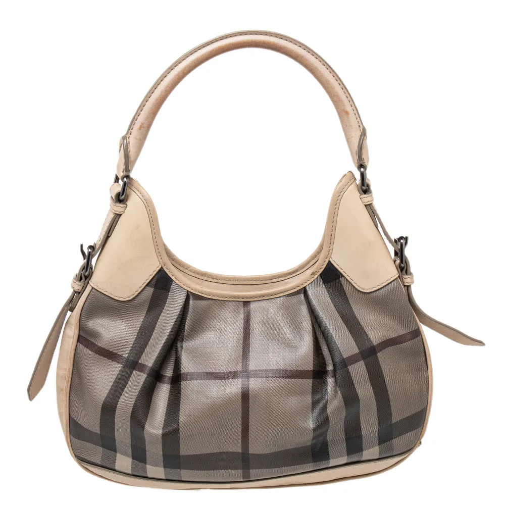 Beige Coated Canvas And Leather Small Brooklyn Hobo