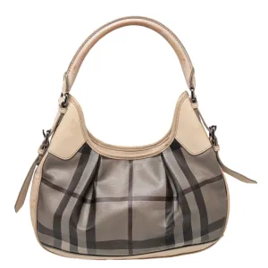 Beige Coated Canvas And Leather Small Brooklyn Hobo