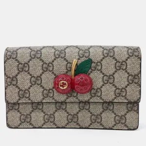 Beige GG Coated Canvas Mini Cherries Wallet on Chain