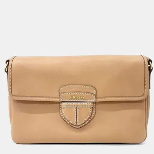 Beige Leather City Calf Crossbody Bag
