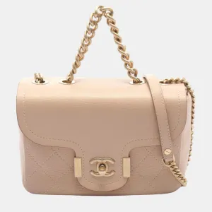 Beige Leather Matelasse Shoulder Bag
