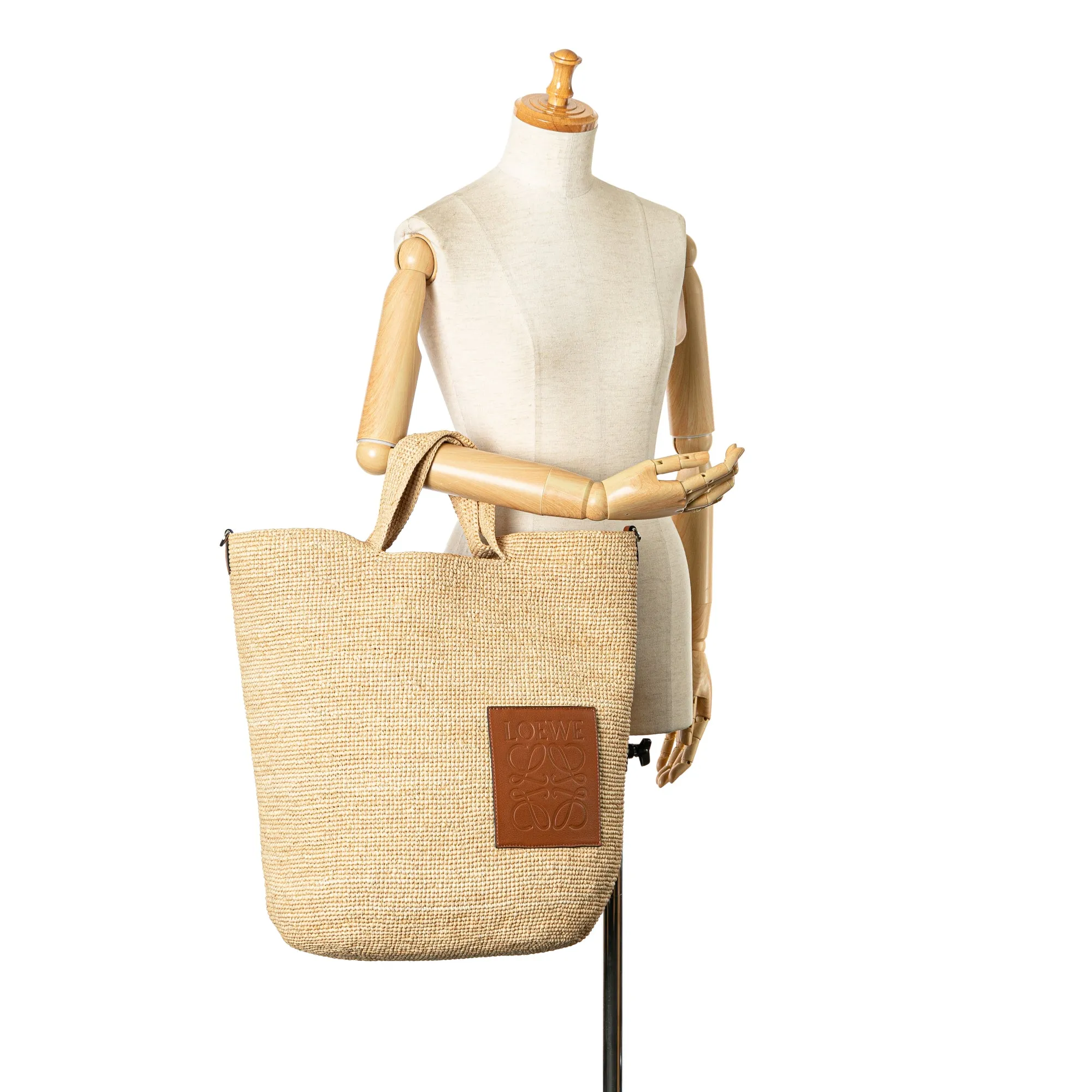 Beige LOEWE Large Raffia Slit Satchel