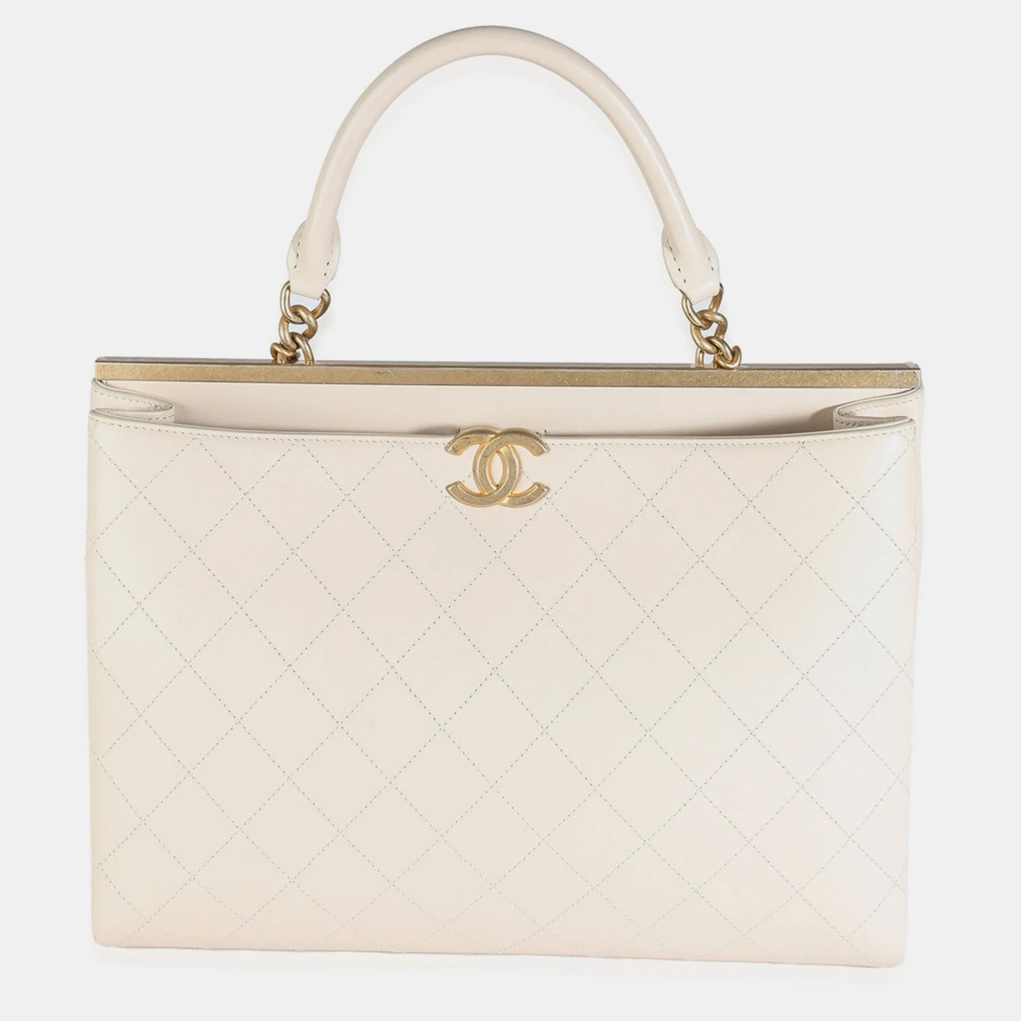 Beige Quilted Calfskin Large Coco Luxe Shopping Tote Bag