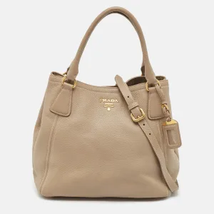 Beige Vitello Daino Leather Snap Tote