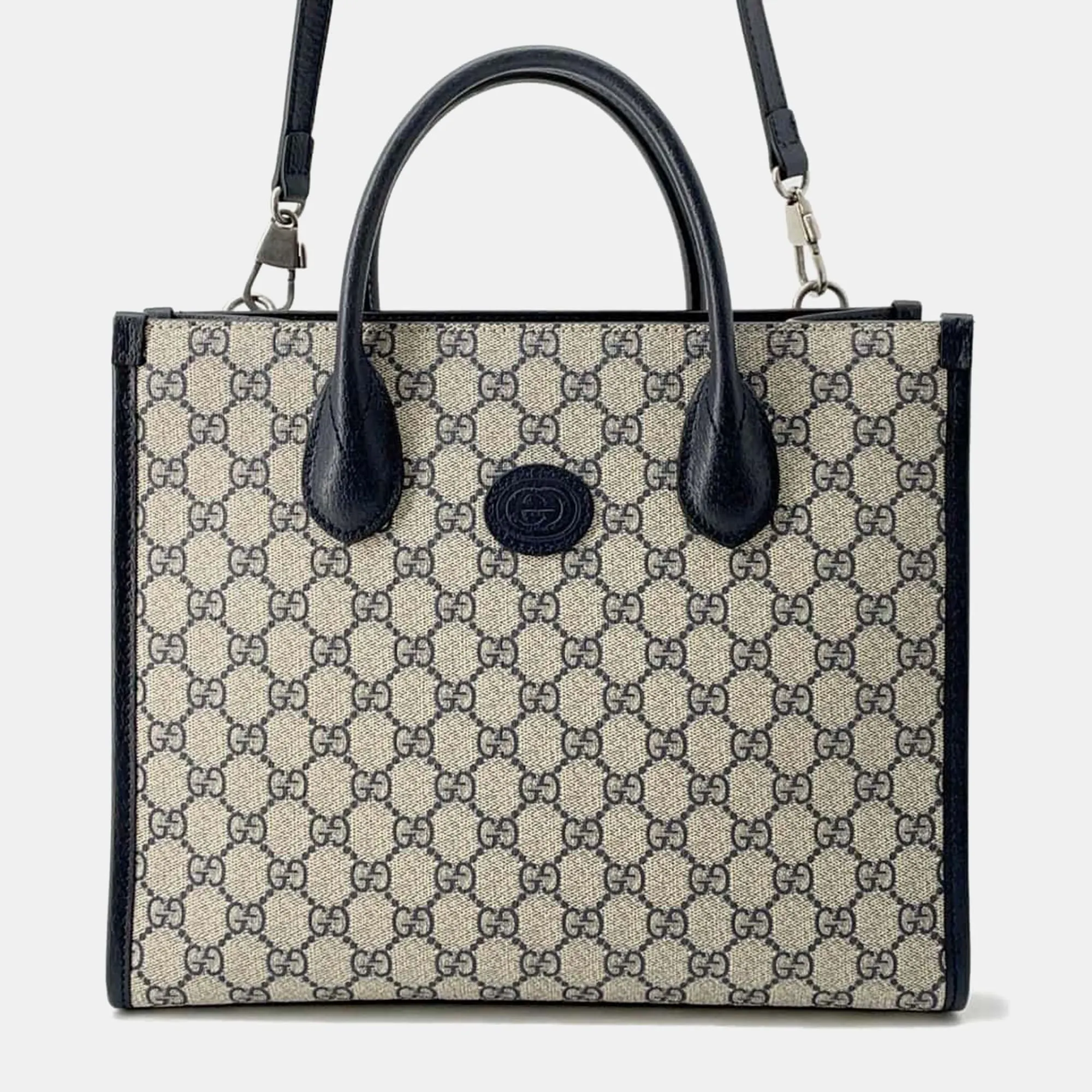 Beige/Blue Supreme Canvas Interlocking GG Tote Bag Size Small