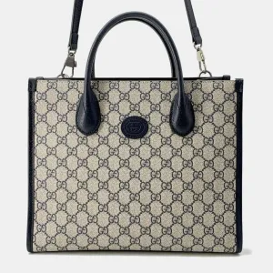 Beige/Blue Supreme Canvas Interlocking GG Tote Bag Size Small