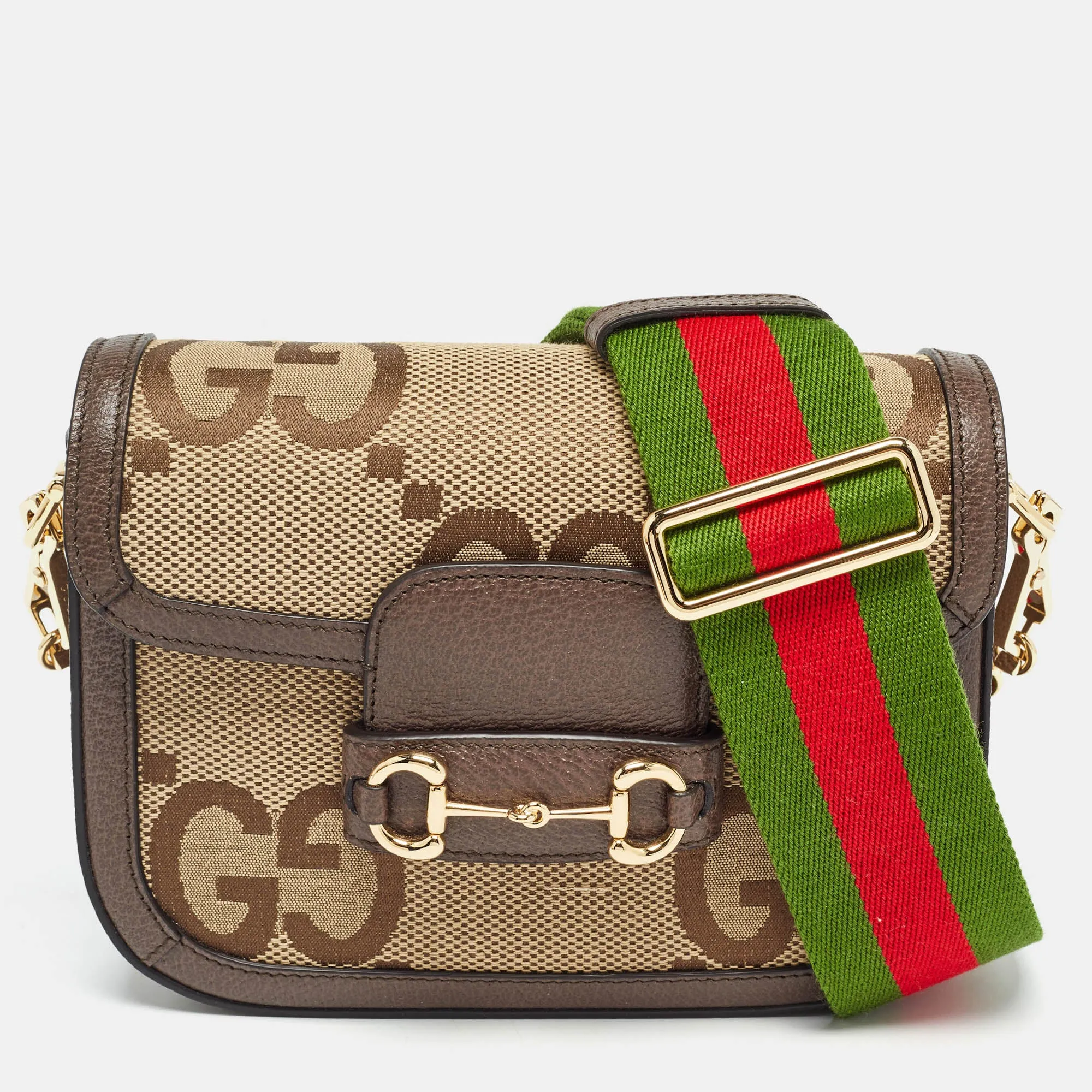 Beige/Brown GG Canvas Leather Horsebit 1955 Crossbody Bag