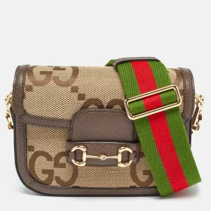 Beige/Brown GG Canvas Leather Horsebit 1955 Crossbody Bag