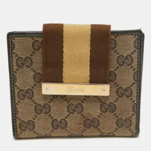 Beige/Brown GG Supreme Canvas Web Flap French Wallet