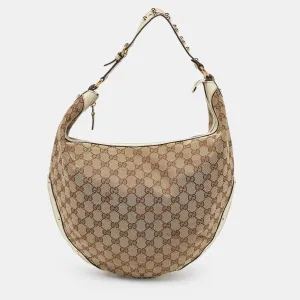 Beige/Off White GG Canvas and Leather Hobo