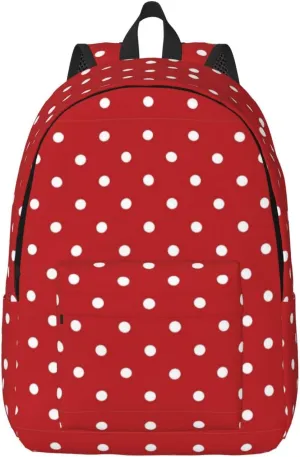 Big White Dot Print Canvas Backpack Women,Mens Travel Casual Daypack Bookbag For Laptop Work Travel Hiking