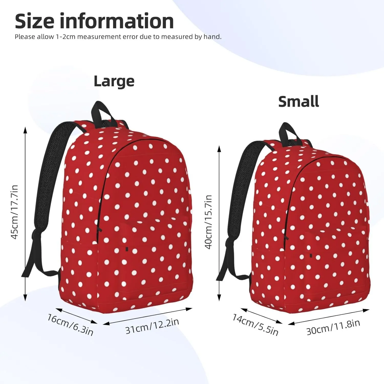 Big White Dot Print Canvas Backpack Women,Mens Travel Casual Daypack Bookbag For Laptop Work Travel Hiking