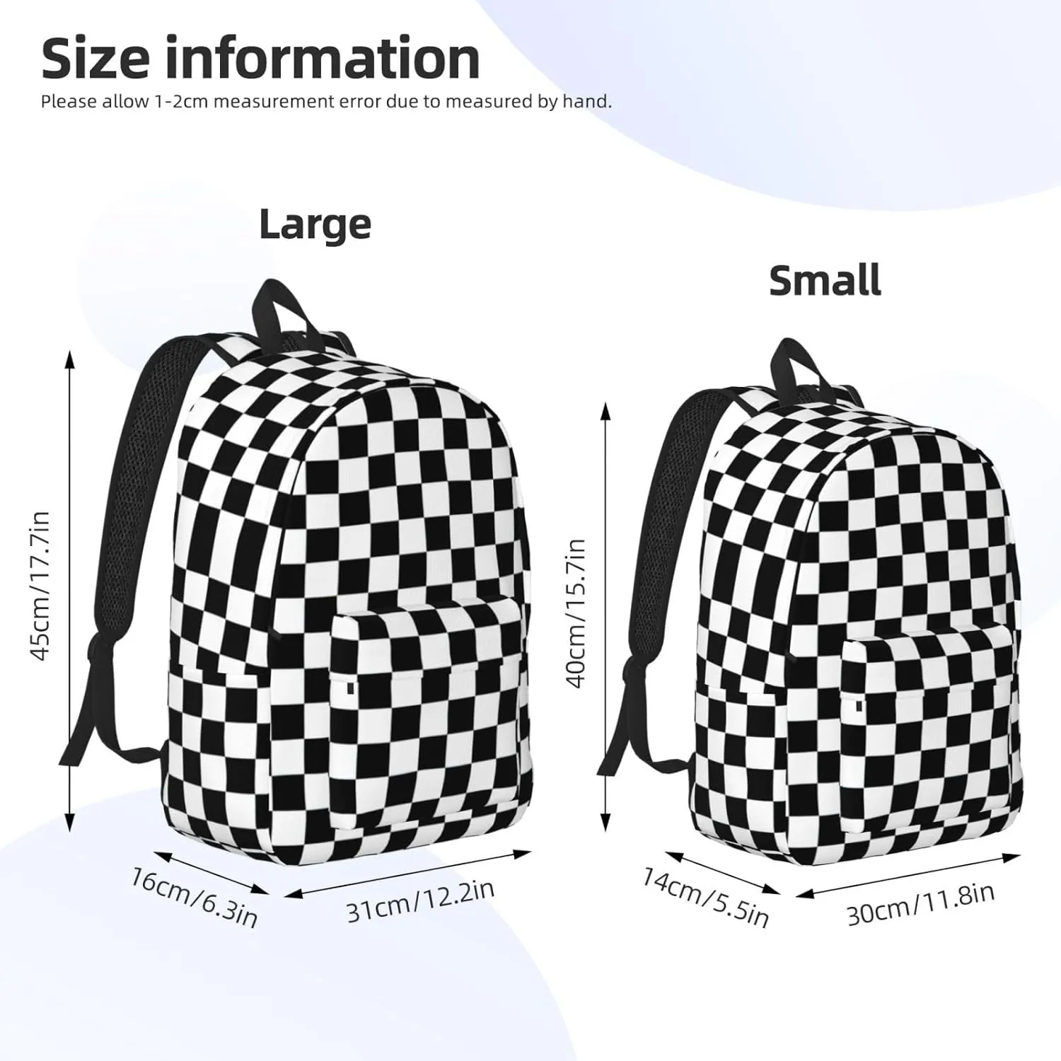 Black And White Checkered Stripes Print Canvas Backpack Women,Mens Travel Casual Daypack Bookbag For Laptop Work Travel Hiking
