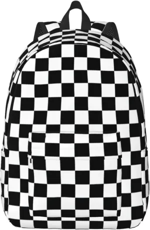 Black And White Checkered Stripes Print Canvas Backpack Women,Mens Travel Casual Daypack Bookbag For Laptop Work Travel Hiking