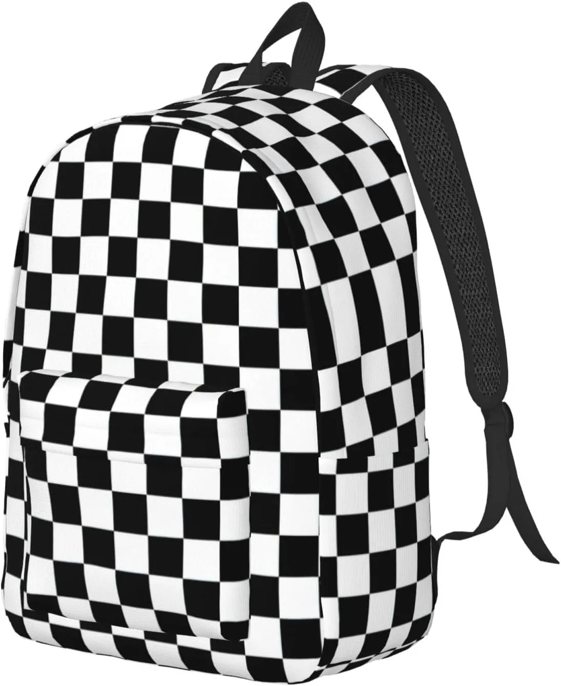 Black And White Checkered Stripes Print Canvas Backpack Women,Mens Travel Casual Daypack Bookbag For Laptop Work Travel Hiking