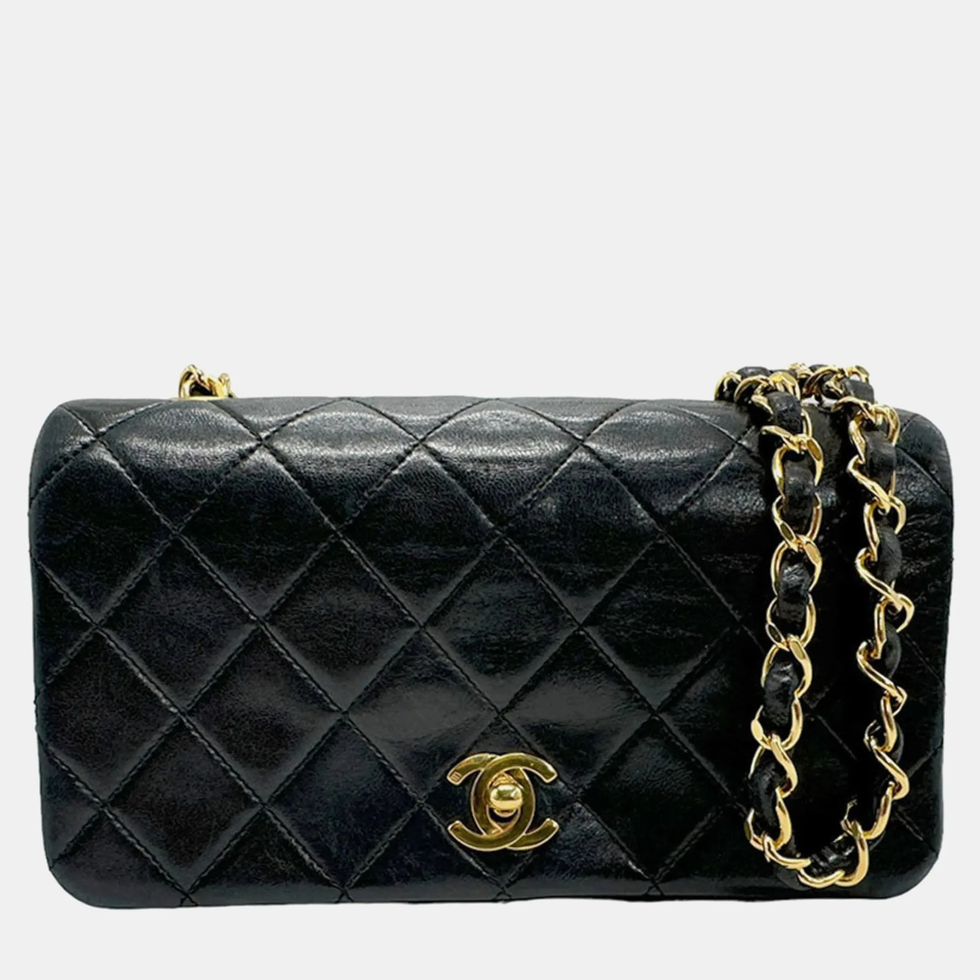 Black Calf Leather Flap Bag Shoulder Bag