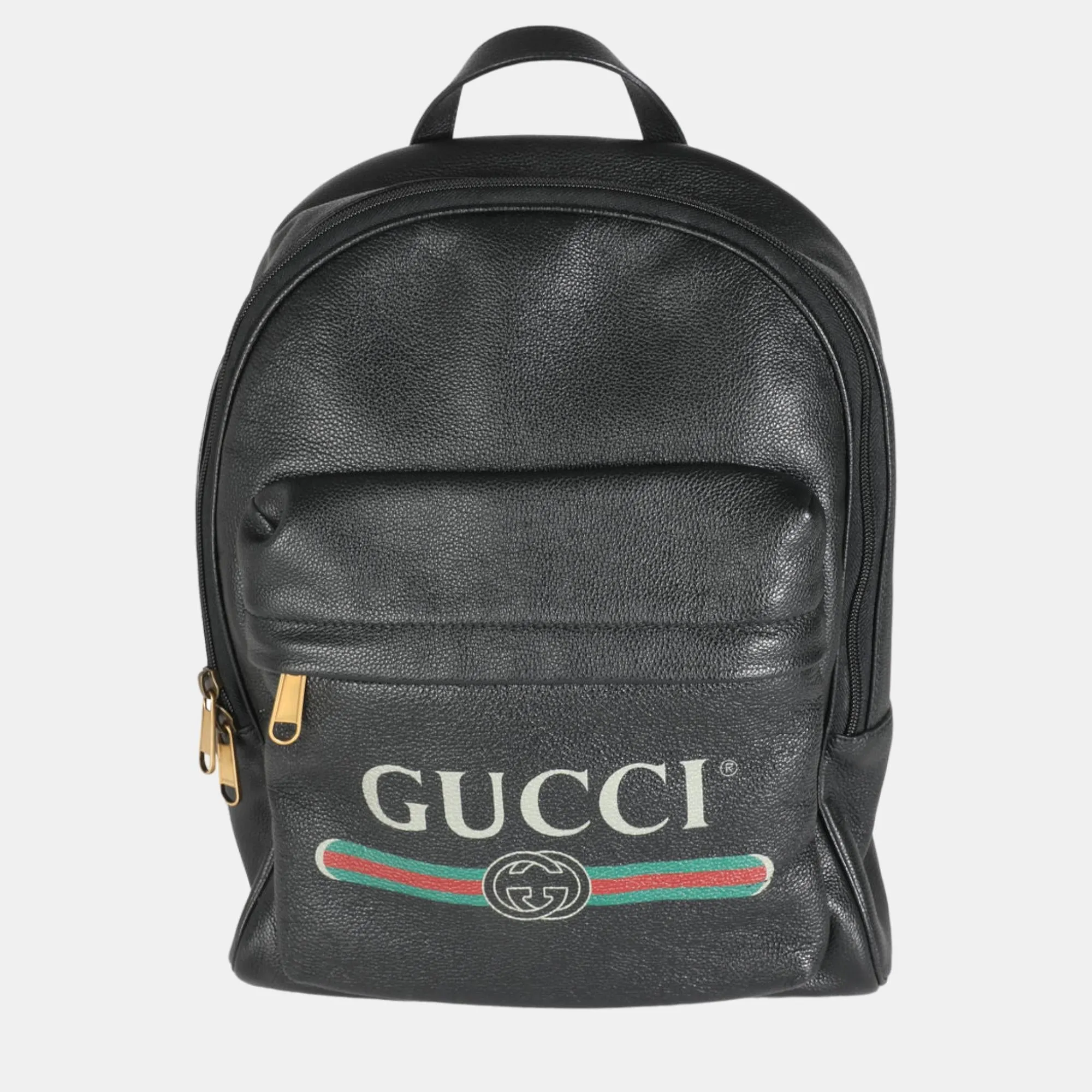 Black Calfskin Vintage Logo Day Backpack