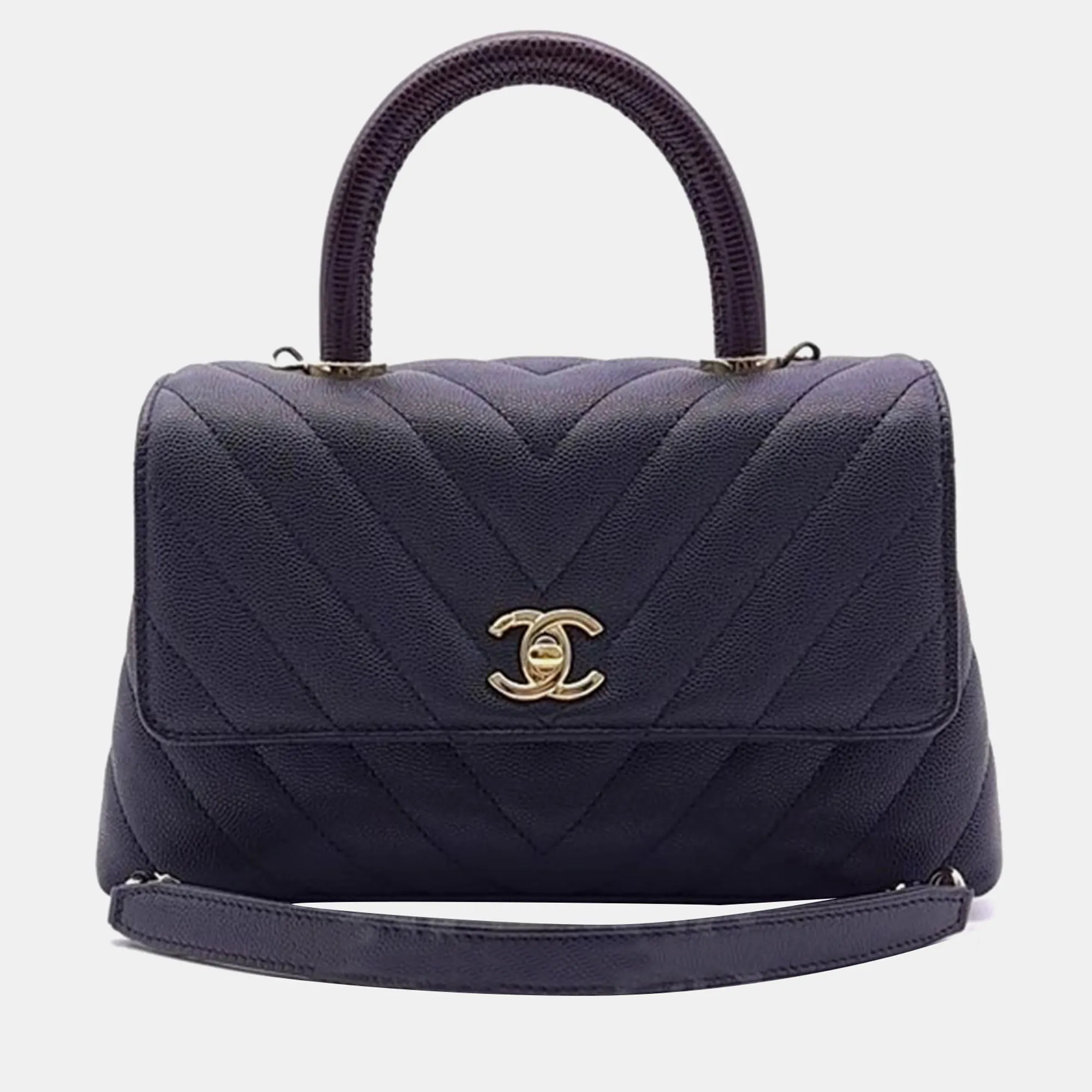Black Caviar Chevron Coco 23 Top Handle Bag