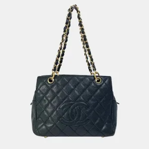 Black Caviar Leather CC Timeless Shopping Tote Bag