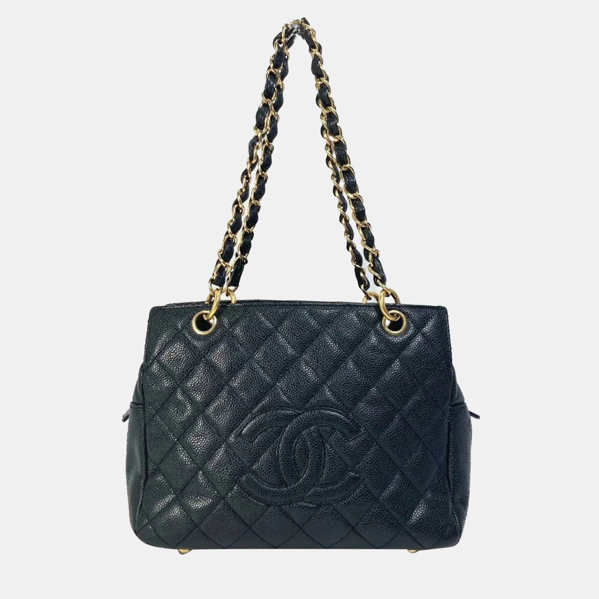 Black Caviar Leather CC Timeless Shopping Tote Bag