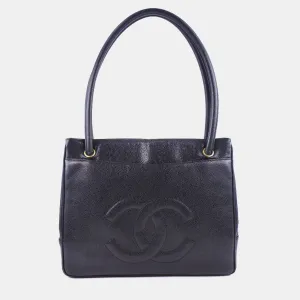 Black Caviar Leather CC Tote Bag
