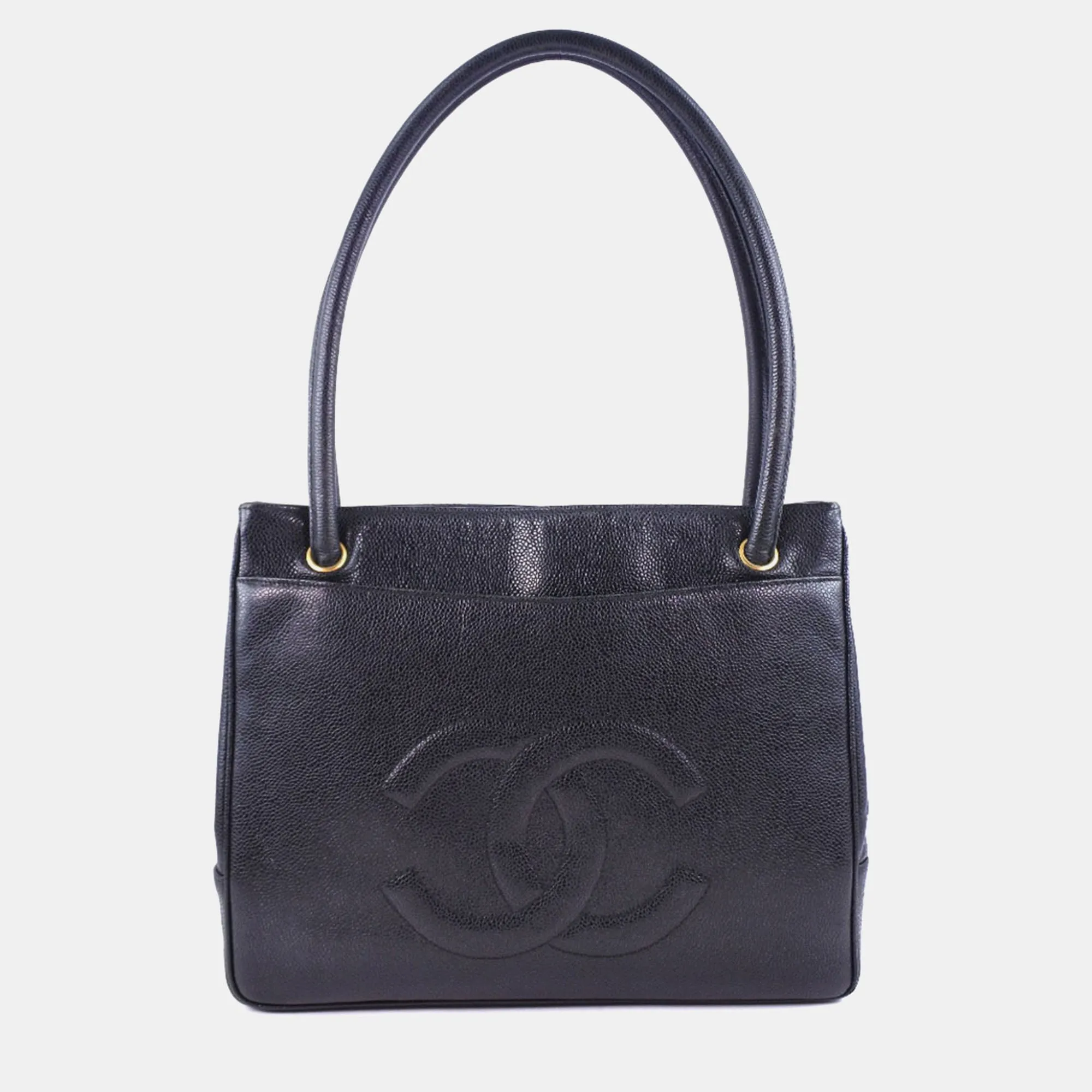 Black Caviar Leather CC Tote Bag